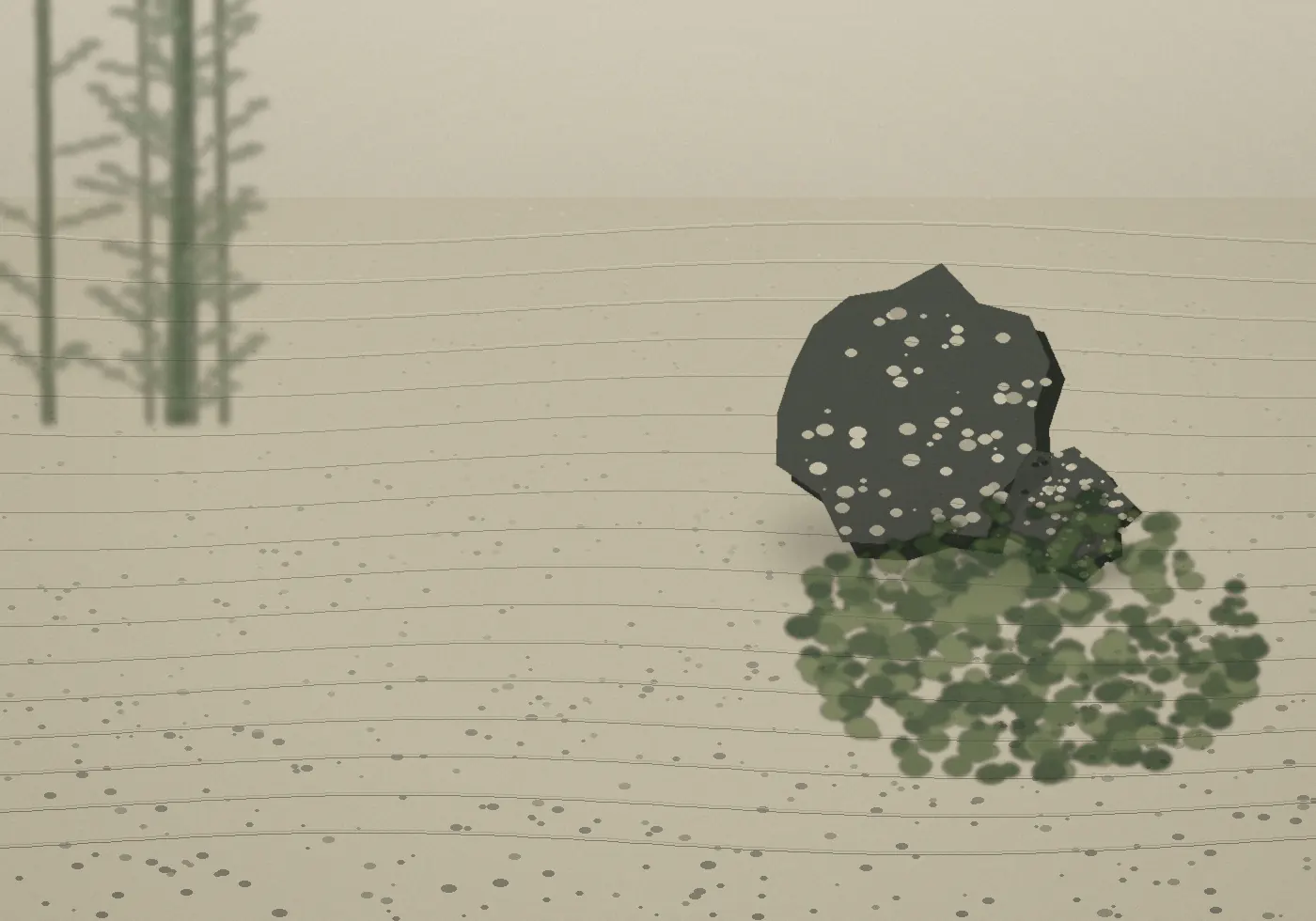 Raked gravel patterns and open space