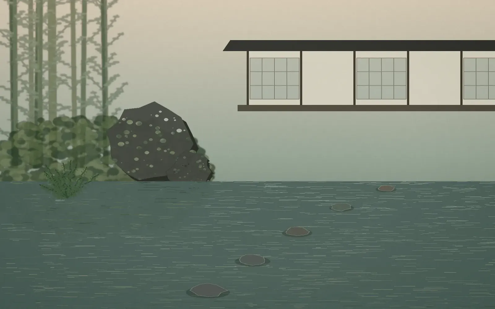 Calm water garden with stepping stones